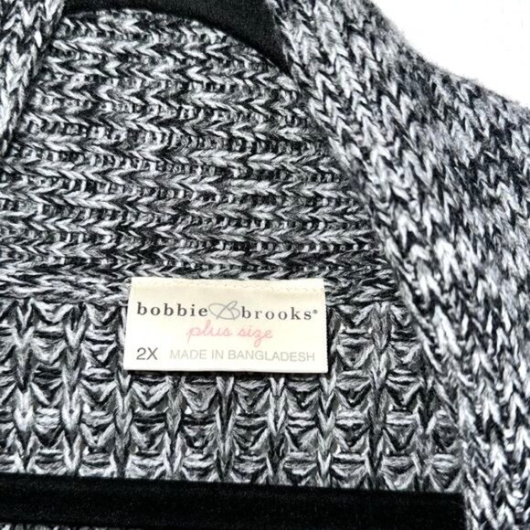 Bobbie Brooks Plus Size 2X Open Front Cardigan Sweater Black & White Knit - Picture 2 of 9